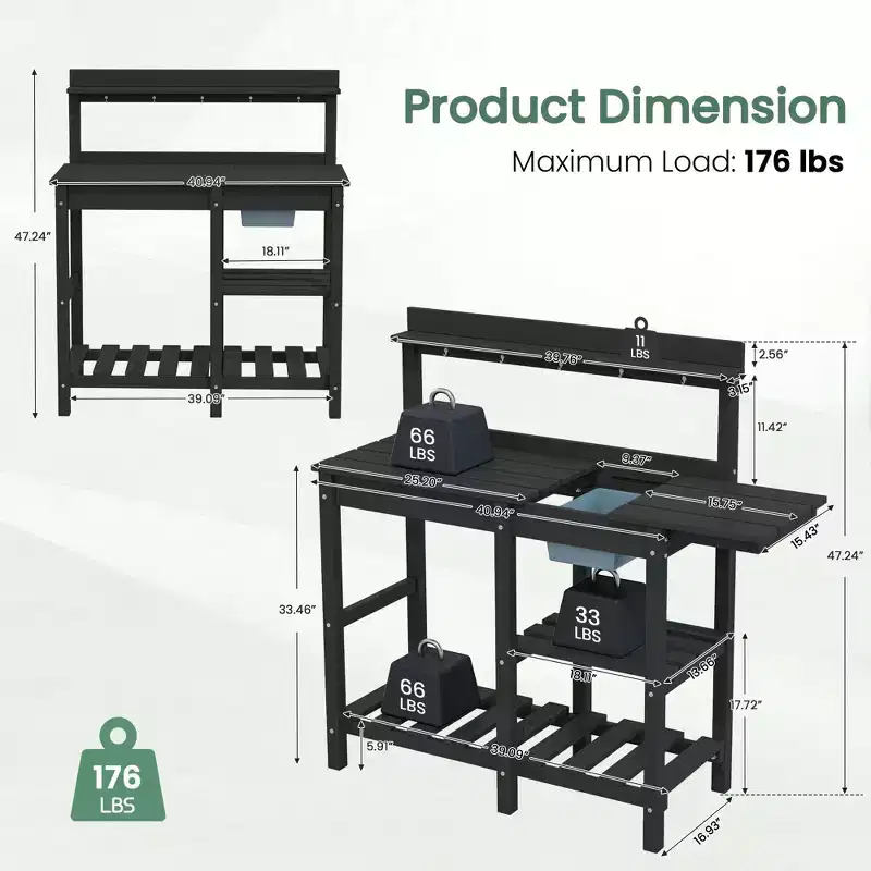 Hyleory HDPE Weather-Resistant Potting Bench Table with Storage Shelf