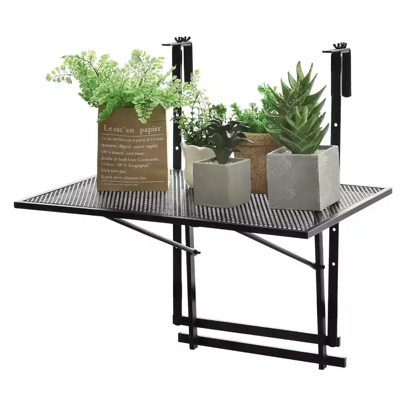 Costway Folding Hanging Table Adjustable Balcony Railing Table Patio Deck Black