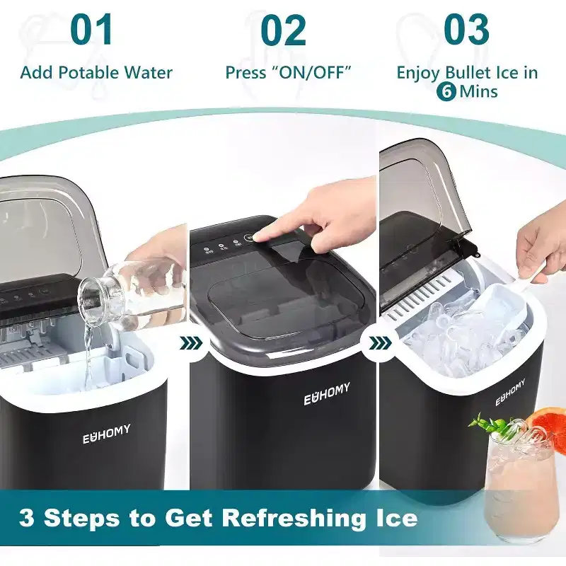 EUHOMY 26 Lbs. Countertop Bullet Ice Maker, Black