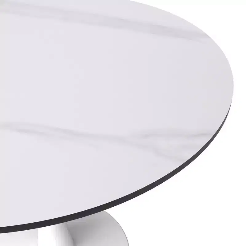 LeisureMod Bristol 31 Round Dining Table  Sintered Stone Top Accent Caf Table & Sturdy Steel White Pedestal Base for Kitchen and Small Spaces