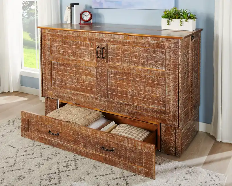 Parker Cabinet Bed with Memory Foam Mattress, Weathered Brown