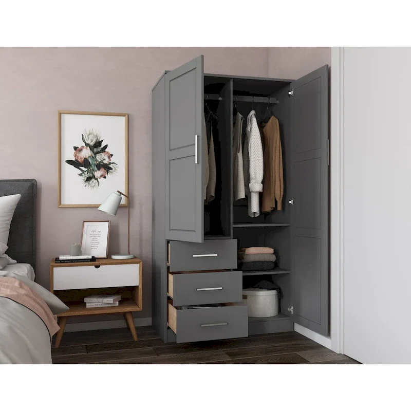 100% Solid Wood Metro Wardrobe Armoire – Solid Wood or Mirrored Doors, Multiple Finishes