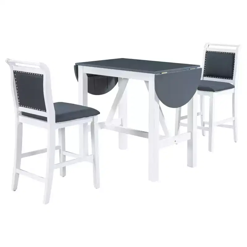 Whisen 3-Piece Wood Counter Height Drop Leaf Dining Table Set with 2 Upholstered Dining Chairs