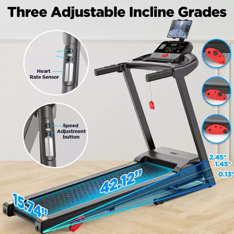 3-in-1 Electric Foldable Treadmill with 9% Incline, Foldable Treadmills for Home/Office, 3 HP Quiet Walking Running Jogging Fitness Machine