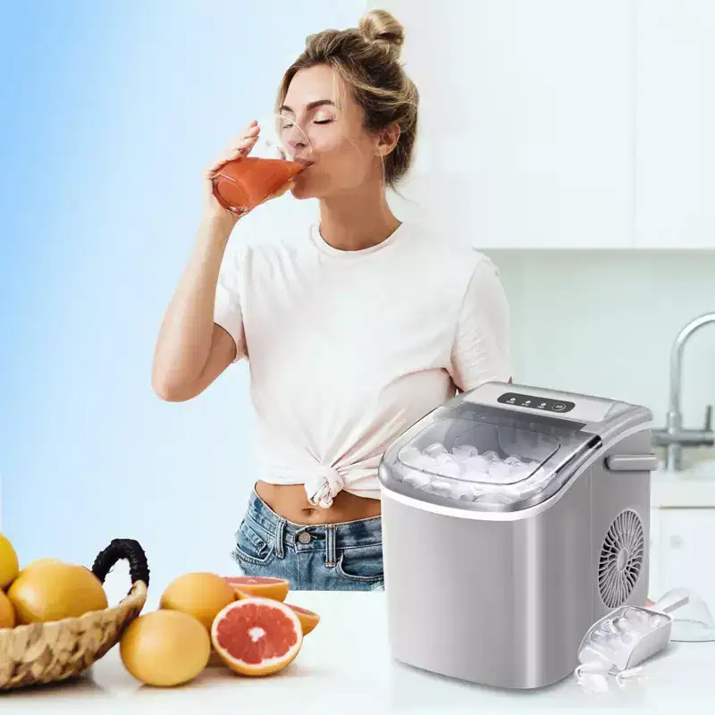 Portable Ice Maker,Countertop Model,Self-Cleaning,26.5lbs/24Hrs,6 Mins/9 Pcs Bullet Ice,Includes Ice Scoop and Basket