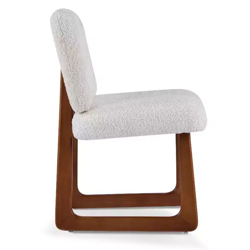 Set of 2 Boucle Upholstered Dining Chairs with Curved Wooden Legs, Beige - ModernLuxe