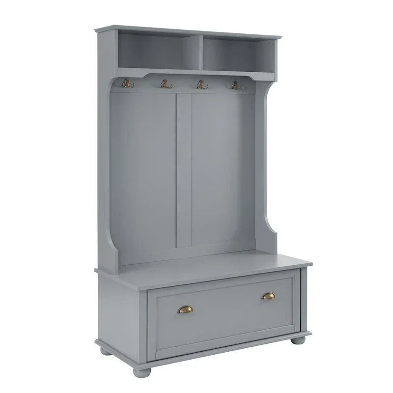 Coastal Style Hall Tree Entryway Bench with Shelves and Shoe Cabinets