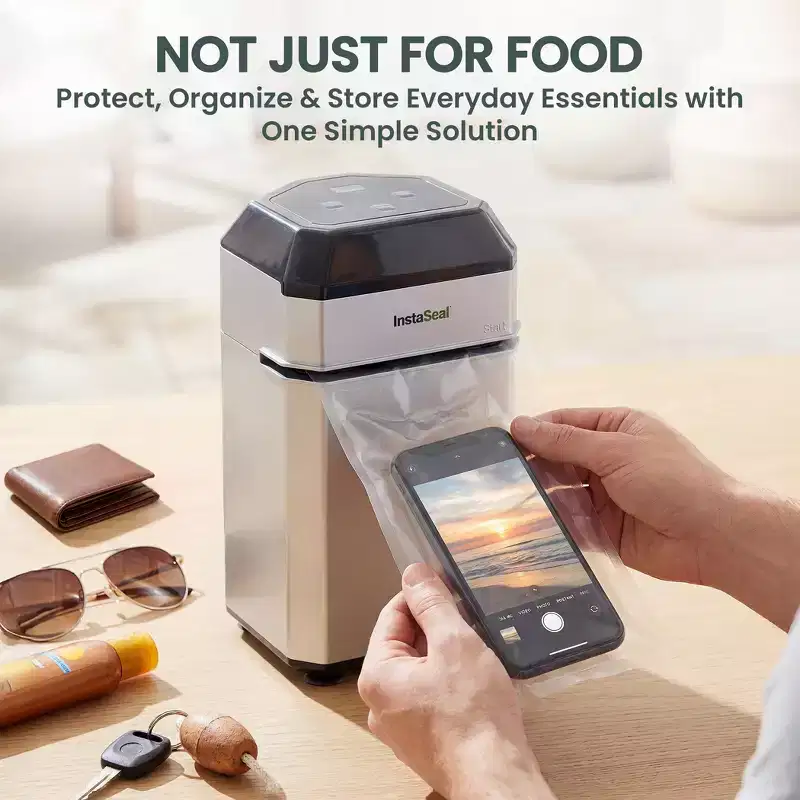 InstaSeal Vacuum Sealer Food Saver Bag Sealer Machine Upright Suction Base With 50 Food Safe Storage Bags