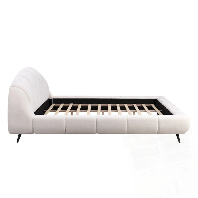 King Size Chenille Upholstered Platform Bed Shell-Shape Design Beds