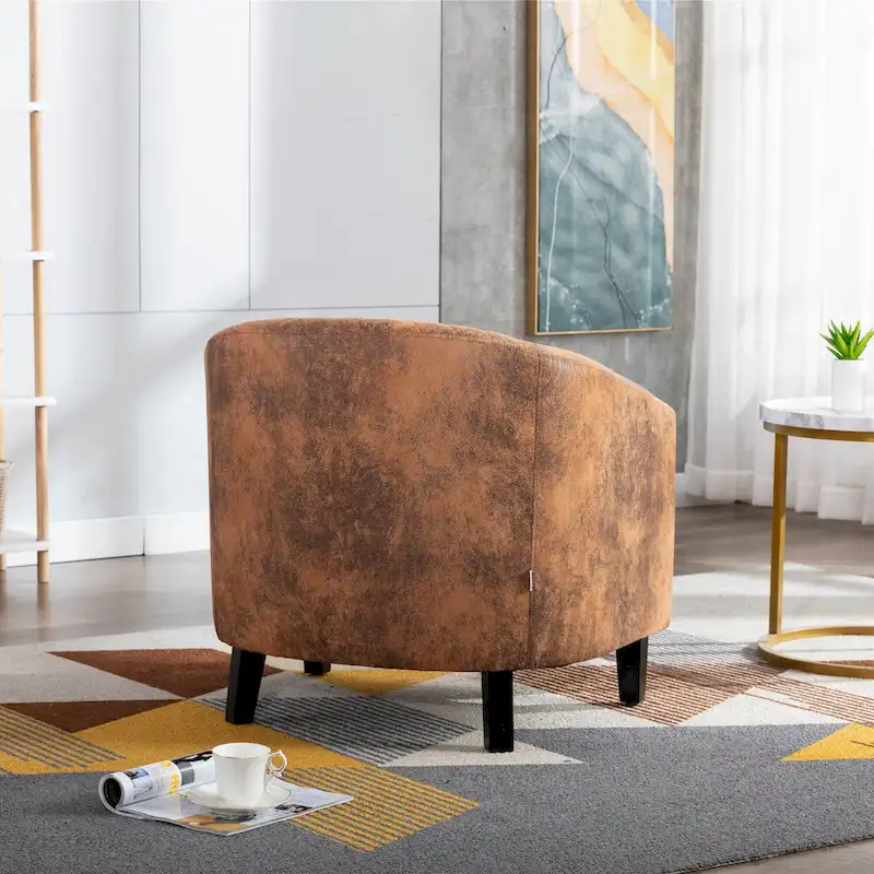 Accent Barrel chair living room chair with nailheads and solid wood legs