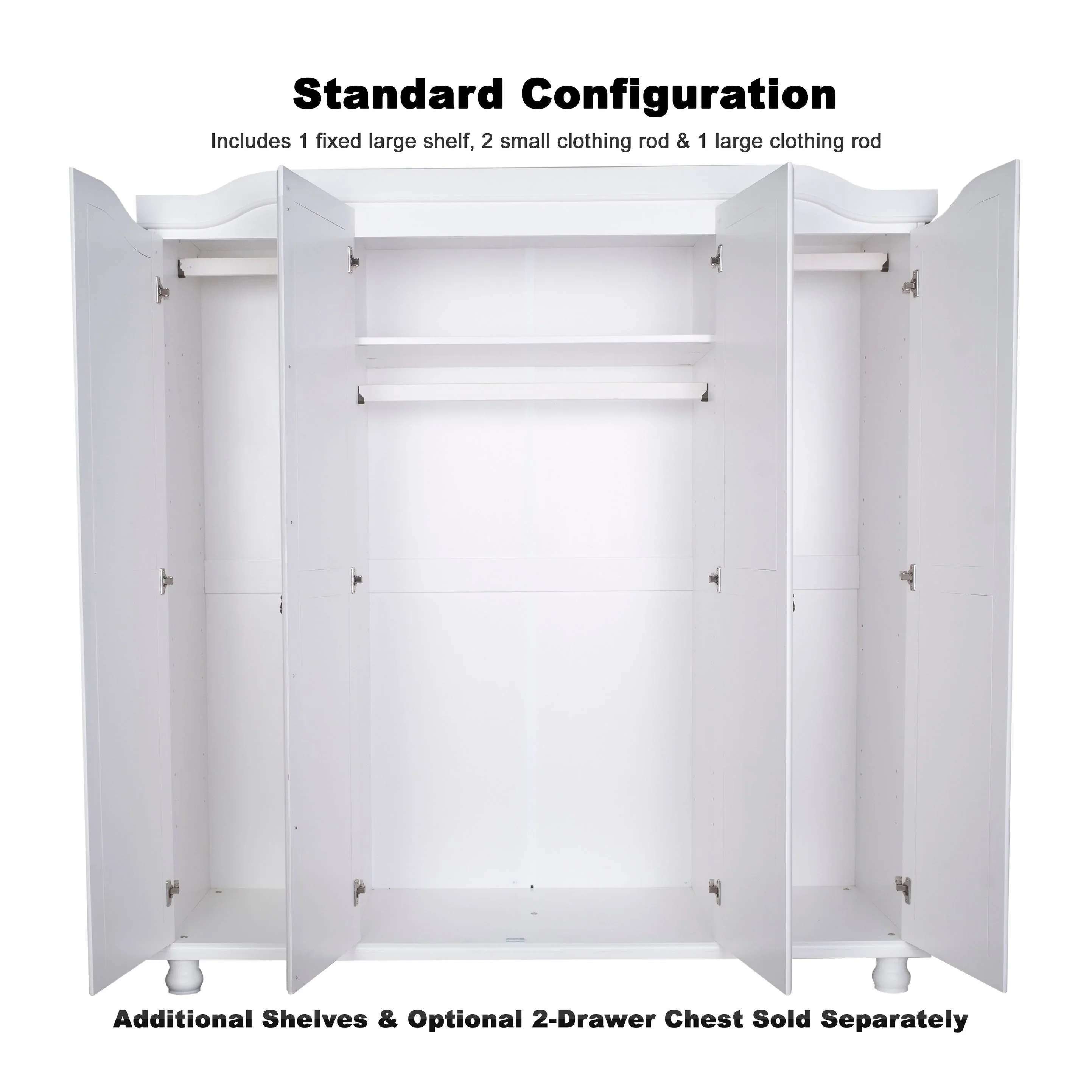 Palace Imports 100% Solid Wood Kyle 4-Door Wardrobe Armoire with Solid Wood or Mirrored Doors