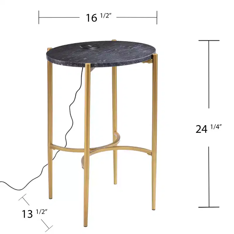 Side Table with Wireless Charging Station - Gold/Black