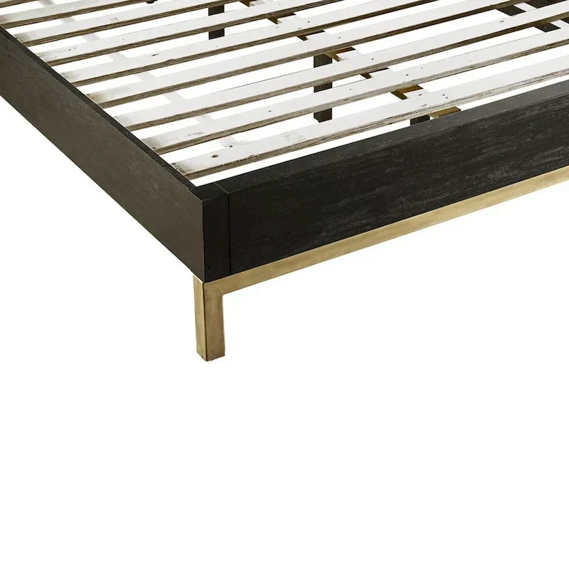 Carl California King Platform Bed, Lined Ribbed Panel Headboard, Black