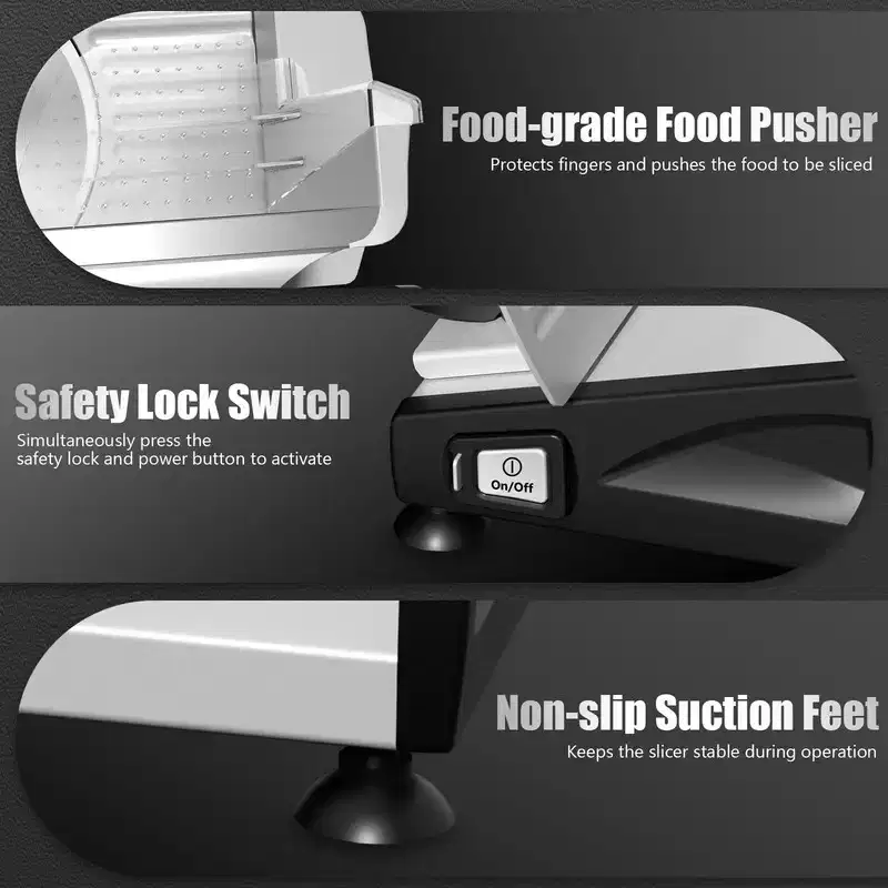 OSTBA 200W Electric Meat Slicer, Dual 7.5 Stainless Steel Blades, Quiet DC Motor, 0-15mm Adjustable, Easy to Clean for Meat, Cheese, Bread & Veggies