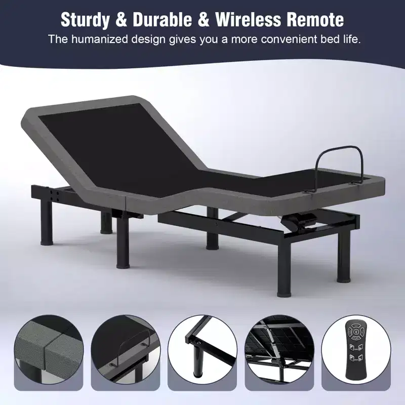 Dyonery Split King Adjustable Bed BaseUpdated Adjustable Bed Frame , Wireless Remote Smart Bed Base
