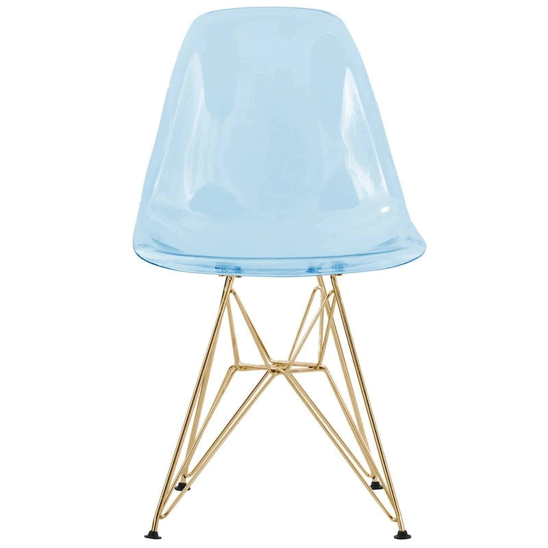 Cresco Plastic Dining Side Chair with Eiffel Base in Gold Set of 2 by LeisureMod