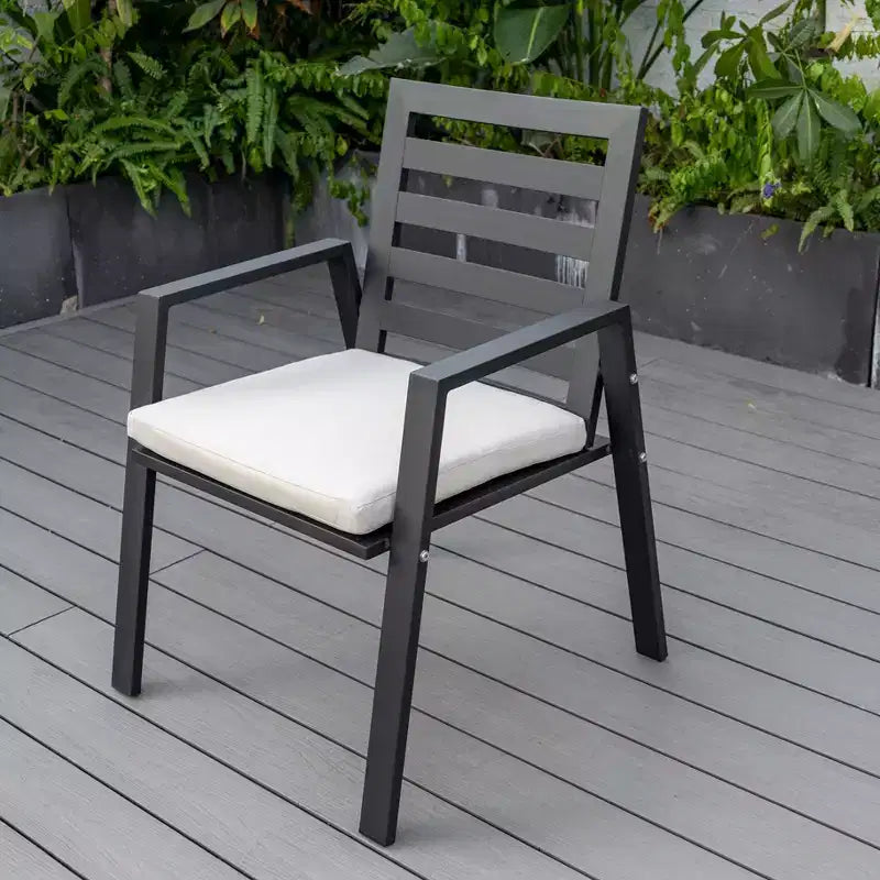 LeisureMod Chelsea 5-Piece Patio Dining Set, 48 Round Aluminum Dining Table and 4 Dining Armchair