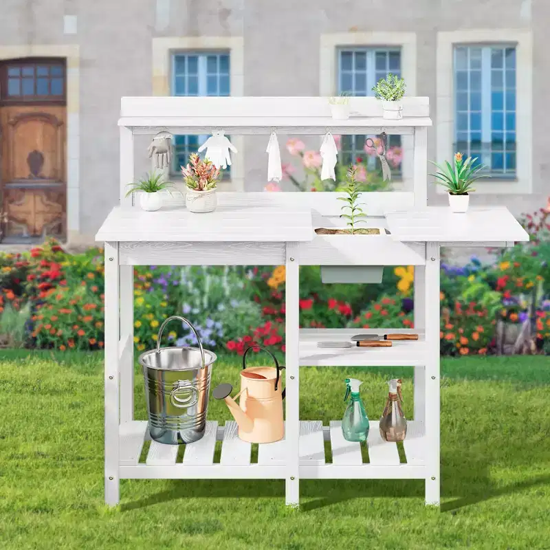 Hyleory HDPE Weather-Resistant Potting Bench Table with Storage Shelf