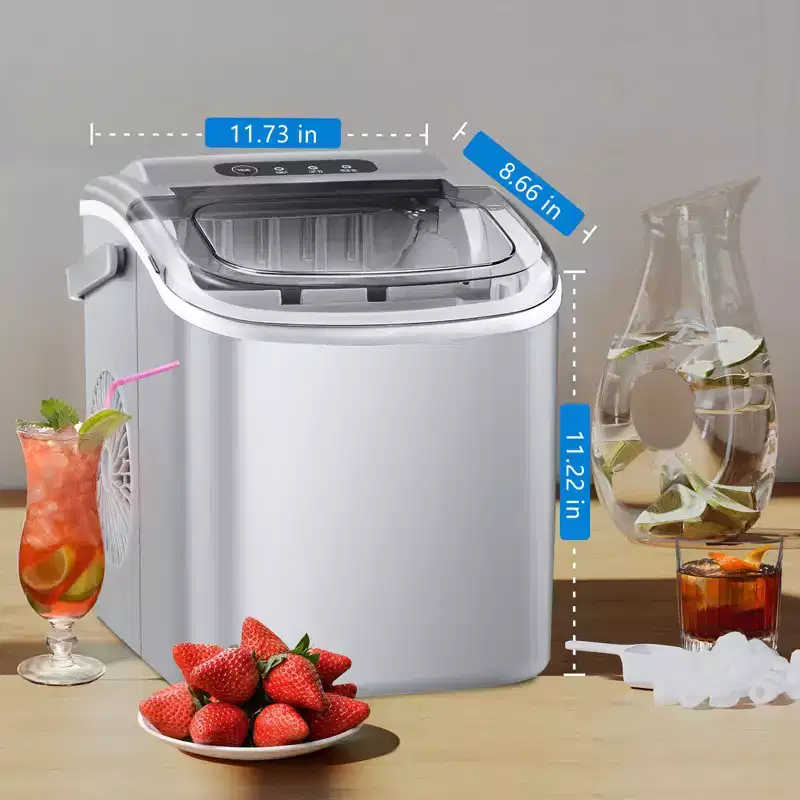 Portable Ice Maker,Countertop Model,Self-Cleaning,26.5lbs/24Hrs,6 Mins/9 Pcs Bullet Ice,Includes Ice Scoop and Basket
