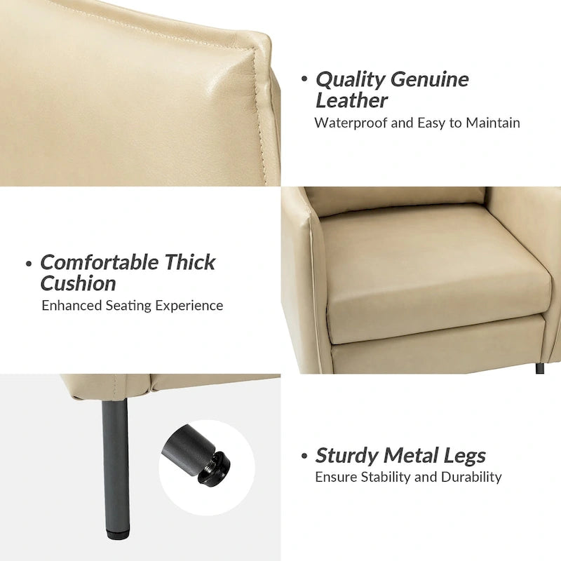 Modern Accent Chair – Black / Brown / Grey / Camel / Navy / Beige, Vegan Leather, Metal Legs, Seats 1
