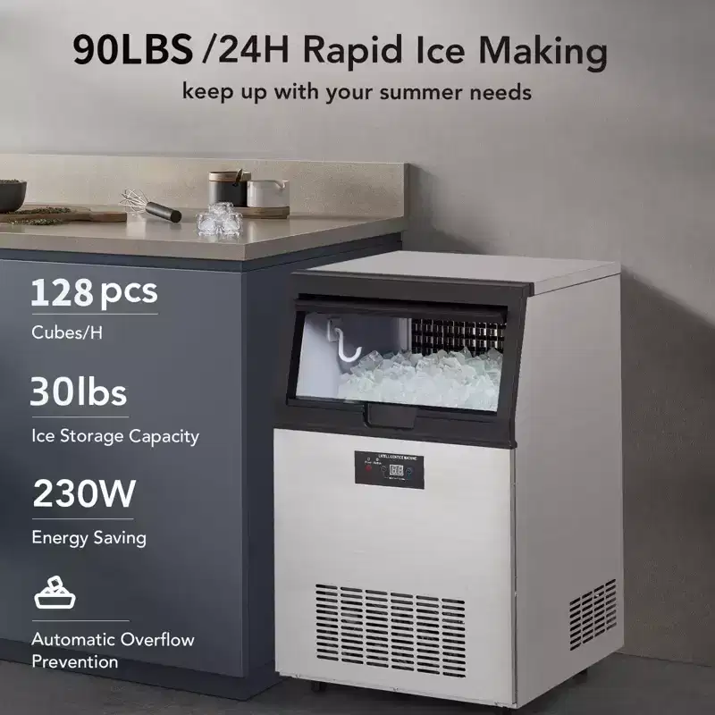 Ice Maker Machine, 80LBS/24H Ice Makers Countertop Ice Capacity, 30LBS Ice Bin,32 Ice Cubes/Cycle,Commercial Ice Maker Machine Freestanding Ice Maker