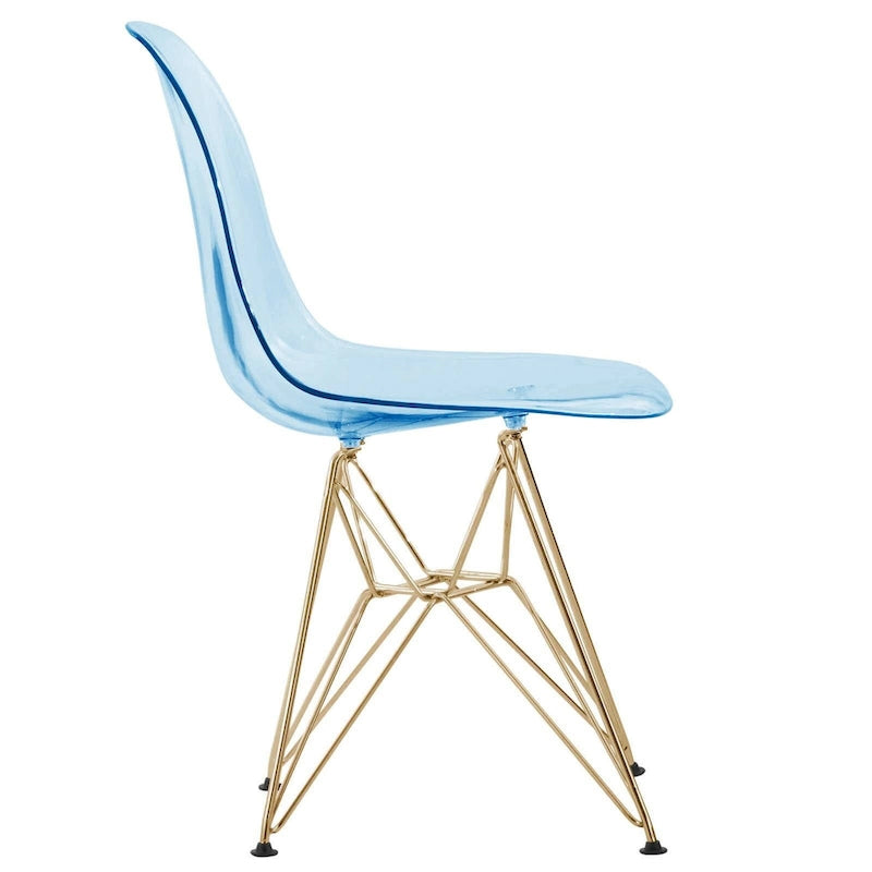 Cresco Plastic Dining Side Chair with Eiffel Base in Gold Set of 2 by LeisureMod