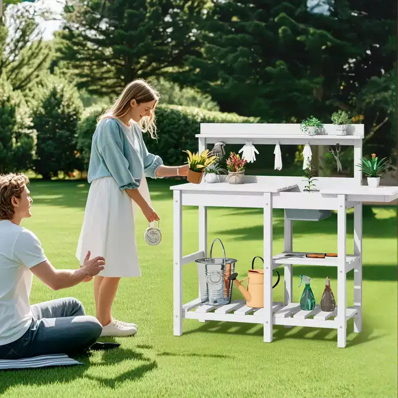 Hyleory HDPE Weather-Resistant Potting Bench Table with Storage Shelf