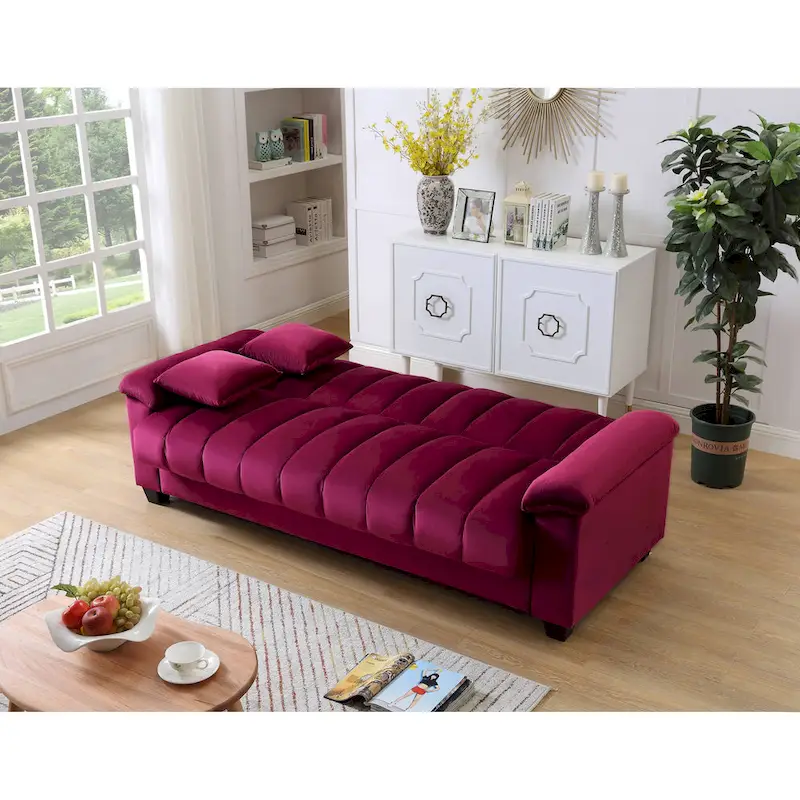83 Comfortable Velvet Storage Sleeper Convertible Sofa Bed.