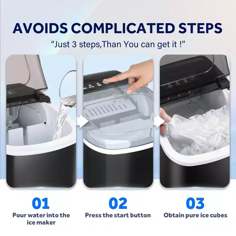 Portable Ice Maker,Countertop Model,Self-Cleaning,26.5lbs/24Hrs,6 Mins/9 Pcs Bullet Ice,Includes Ice Scoop and Basket