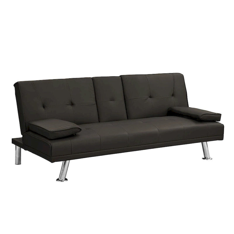 Convertible Sofa Bed – Black / Dark Brown, Faux Leather, 3-Position Recliner, Seats 2