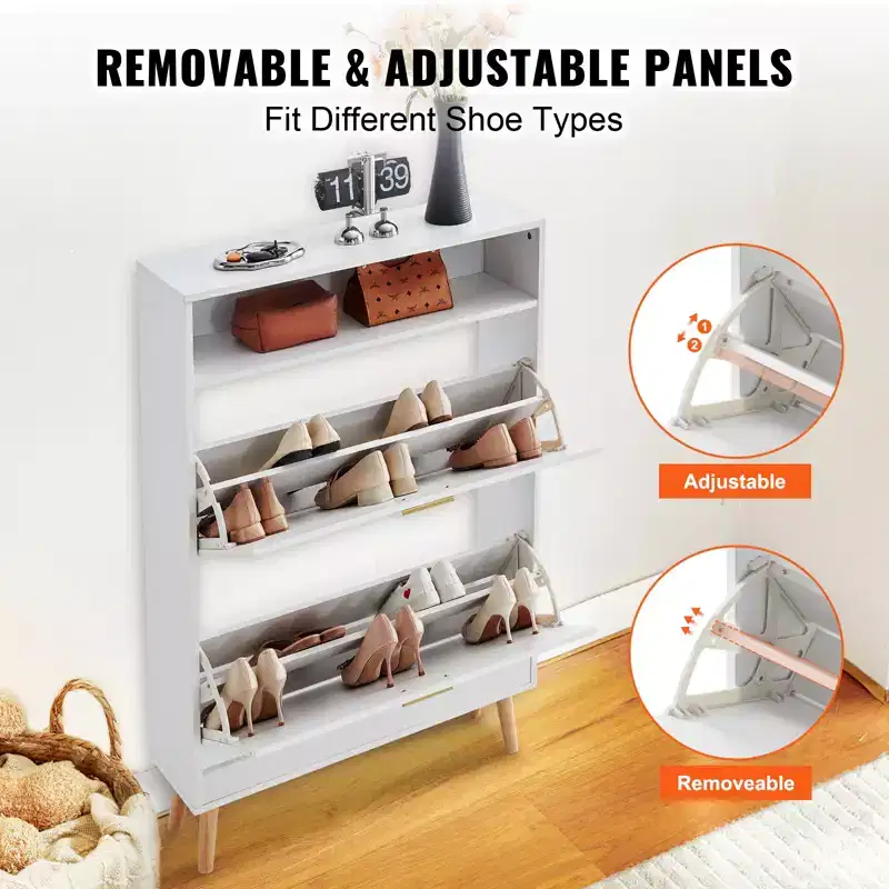 Shoe Cabinet with 2 Flip Drawers, Free Standing Shoe Storage Organizer for Entryway with Top Storage Cubby, White