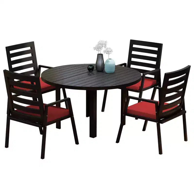 LeisureMod Chelsea 5-Piece Patio Dining Set, 48 Round Aluminum Dining Table and 4 Dining Armchair