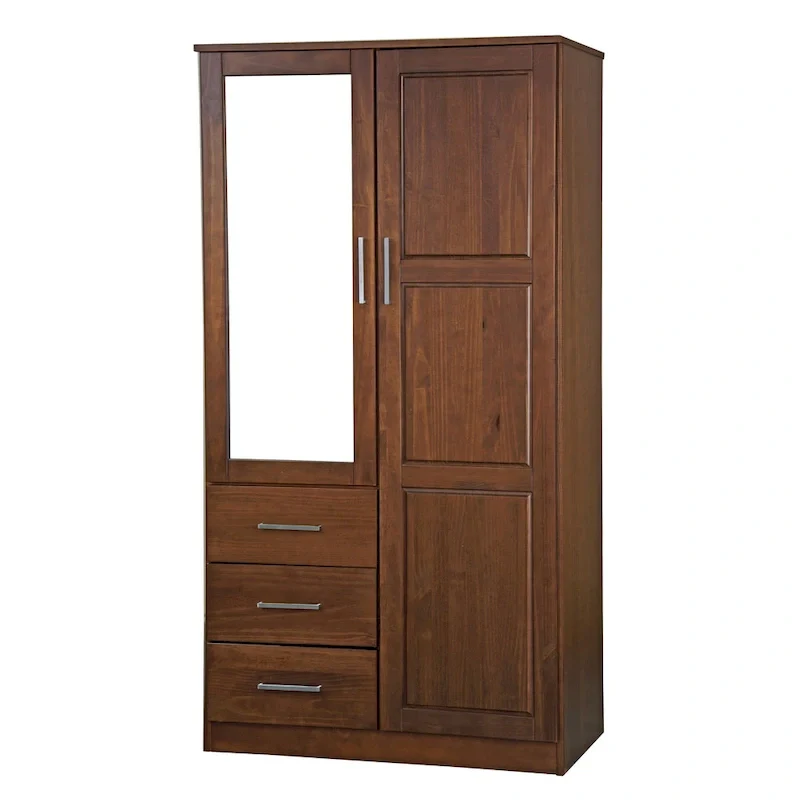100% Solid Wood Metro Wardrobe Armoire – Solid Wood or Mirrored Doors, Multiple Finishes