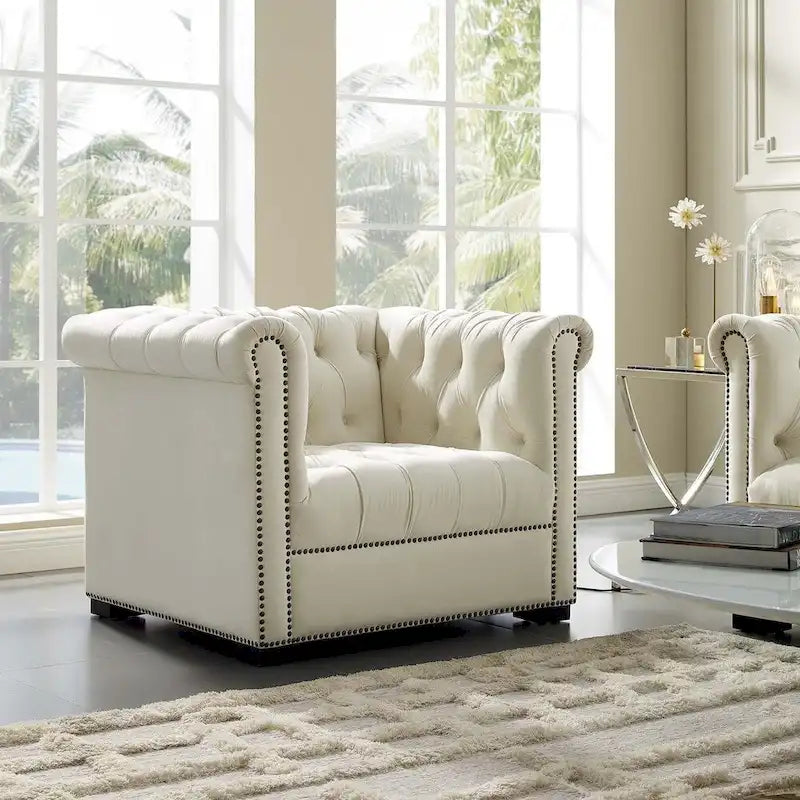 Chesterfield Armchair – Midnight Blue / Aqua / Grey / Ivory, Performance Velvet, Button Tufted, Seats 1