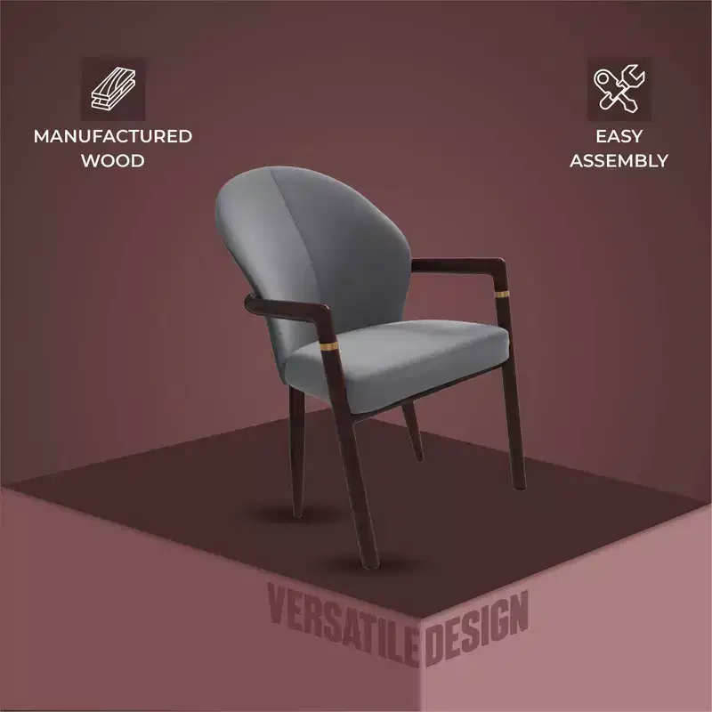 LeisureMod Opaline Set of 2 Wooden Dining Arm Chairs with Leather or Velvet Upholstery, Modern Accent Chairs for Dining Rooms