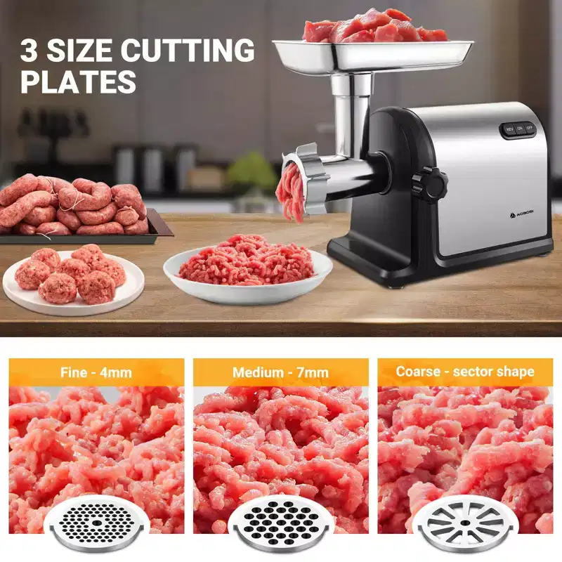 3000W Electric Meat Mincer, Grind 2 lbs/min, Heavy-Duty Multipurpose Stainless Steel Meat Grinder with 3 Grinding Plates, 3 Sausage Tubes & Kubbe Kit