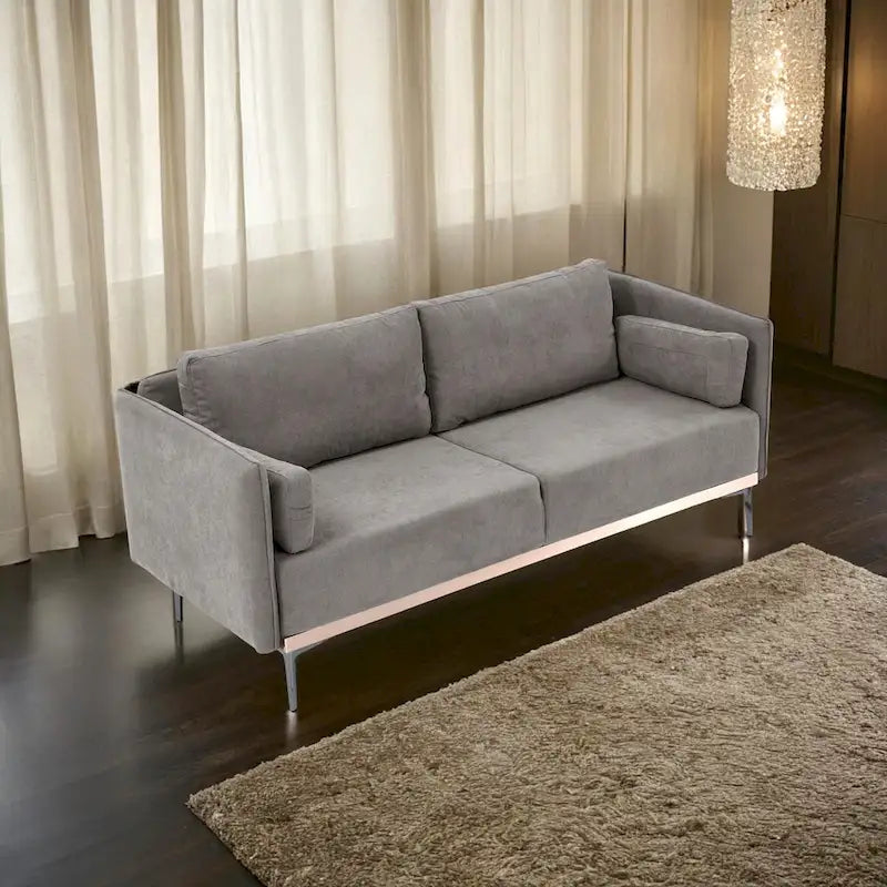 3-Seat Linen Sofa – Grey / Beige / Orange, Modern Minimalist, Metal Legs & Steel Trim, Seats 3