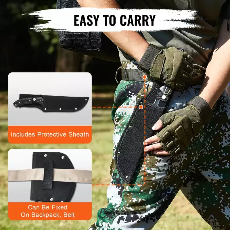 VEVOR Hunting Knife and Hatchet Axe Combo Set with Sheath, Fixed Blade Tactical Knife and Camping Axe, Stainless Steel Knife and Camping Hatchet,Black