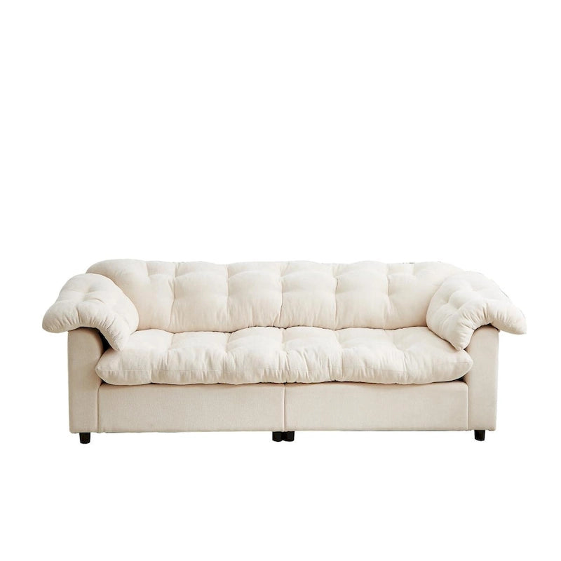99-Inch Deep Seat Sofa – Yellow / Beige / Grey / Green, Chenille, Solid Wood Frame, Seats 3