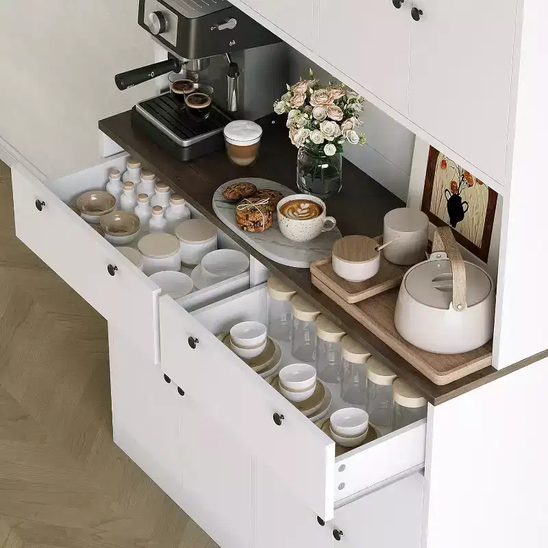71 Tall Kitchen Pantry Storage Cabinet, Kitchen Hutch with Microwave Stand & Countertop, Large Food Pantry Cabinet with 2 Drawers and 8 Doors