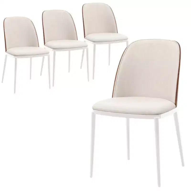LeisureMod Tule Modern Dining Chair Set of 4 with PU Leather, Velvet, or Suede Seat and White Steel Frame  Kitchen, Dining Room, Home, Cafe, Seating