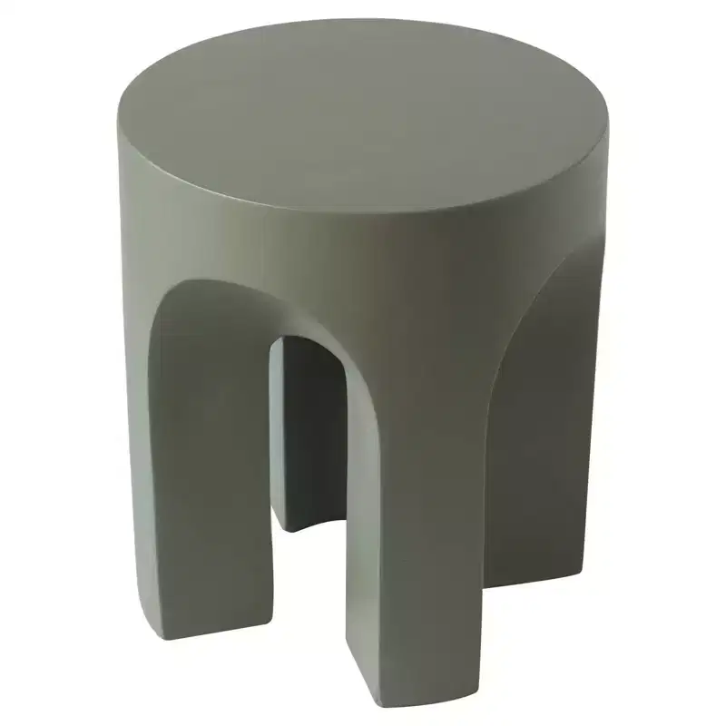 LeisureMod Crus 18 Sculptural Fiberstone End Table - Round Vaulted Base Side Table