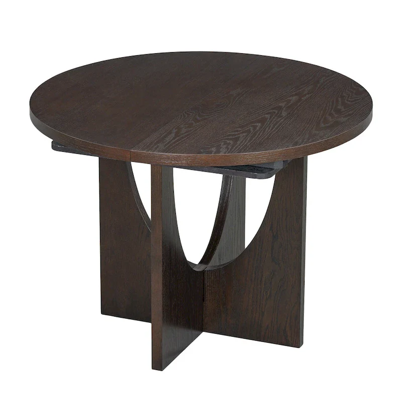 Modern Style Extendable Round Dining Table with Removable Leaf and Upholstered Dining Chairs