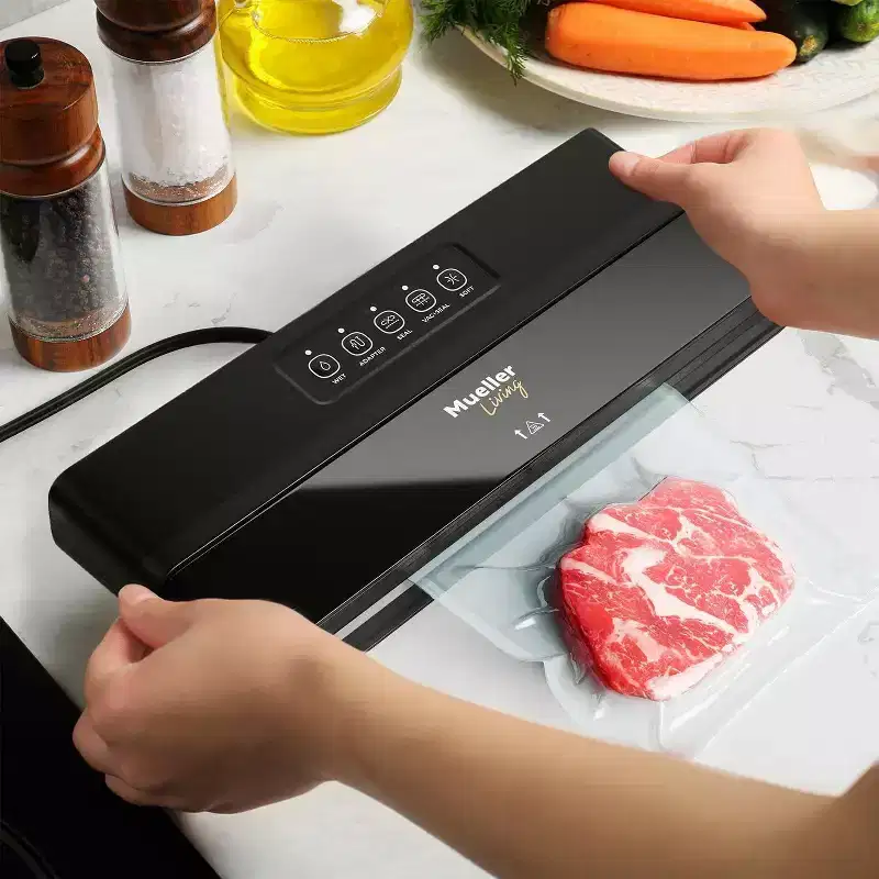 MuellerLiving Vacuum Sealer Machine, Compact Vacuum Sealer Kit with Bags/Roll, LED Light Indicators, Preserve, Marinate, Sous Vide, Black
