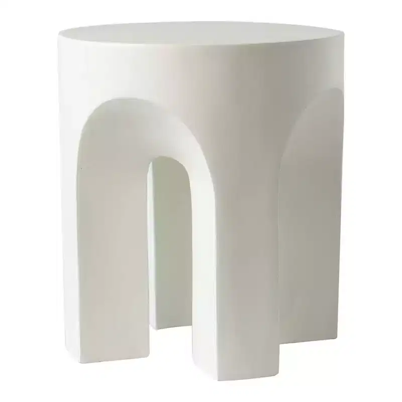 LeisureMod Crus 18 Sculptural Fiberstone End Table - Round Vaulted Base Side Table