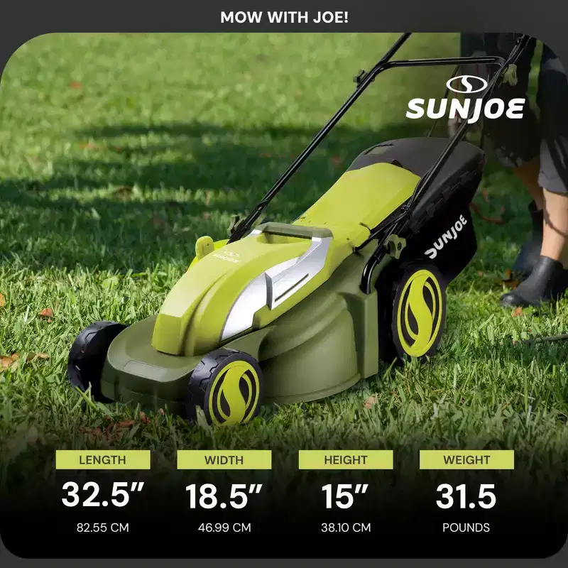 Sun Joe Push Lawn Mower and Mulcher, 17 Walk Behind Grass Cutter, SUJ-MJ403E
