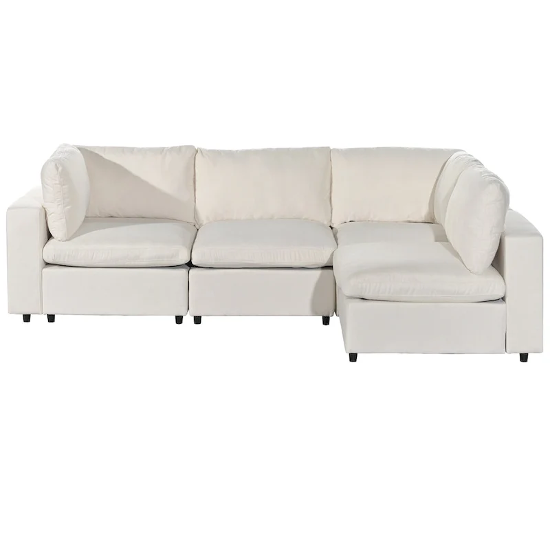 Beige Upholstered 4-Seater Modular Sectional Sofa with Wireless Charging