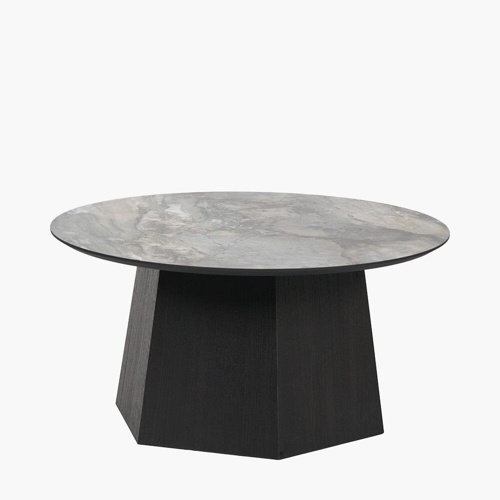 Dark Brown Wooden Coffee Table with Marble Effect Top