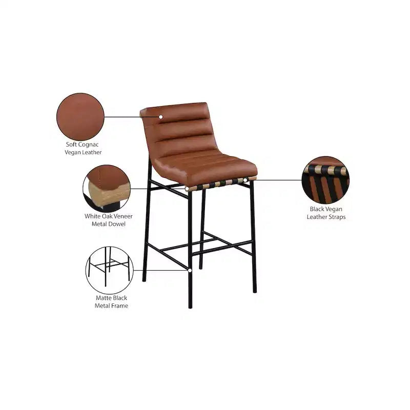 Cognac Vegan Leather Bar Stool with Mid Back