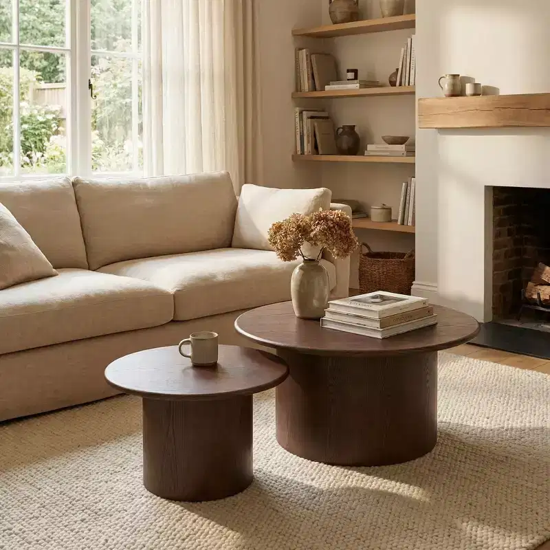 JVNOXK Coffee Table Set of 2 ,MDF Round Coffee Table for Living Room ,Apartment,Leisure Area Walnut